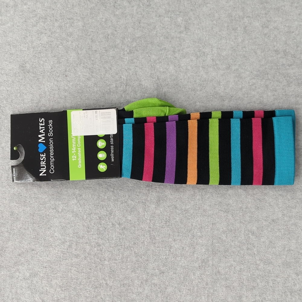 Nurse Mates compression socks 12-14mmHg 9-11  Bright Stripes